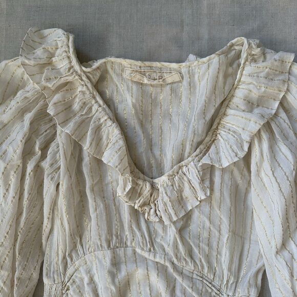 Jens Pirate Booty Vambelle Mini Dress Cream Gold Stripe S Boho Beach Ballon - Picture 7 of 16